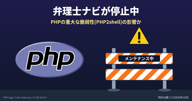 弁理士ナビ停止とPHPの脆弱性(PHPロゴ入り)
