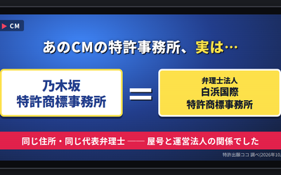 乃木坂特許商標事務所＝弁理士法人白浜国際特許商標事務所(CM風)